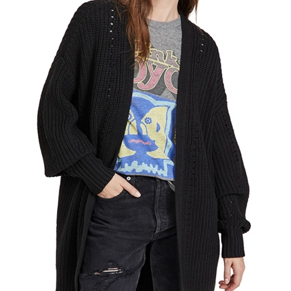 Free People Nightingale Cardi Open Front Oversized Slouchy Fit Black Sm & Lg NWT - Picture 14 of 15